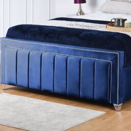 UK Bed Furniture Fiona Gas Lift Storage Upholstered Bed with 48 Inch Headboard in Blue - Size: Double - thumbnail 3