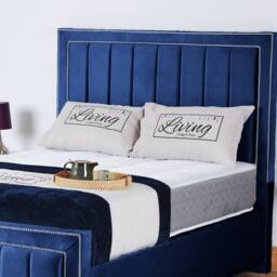 UK Bed Furniture Fiona Gas Lift Storage Upholstered Bed with 48 Inch Headboard in Blue - Size: Double - thumbnail 2