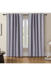 Living and Home 2 Panels Grey Faux Linen Back Tab or Rod Pocket Blackout Curtains for Bedroom, Living Room, 168cm W x 229cm H - thumbnail 2