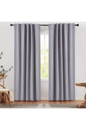 Living and Home 2 Panels Grey Faux Linen Back Tab or Rod Pocket Blackout Curtains for Bedroom, Living Room, 168cm W x 229cm H