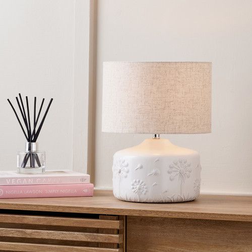 Ruma Dandelion White Small Floral Ceramic Table Lamp - image 1