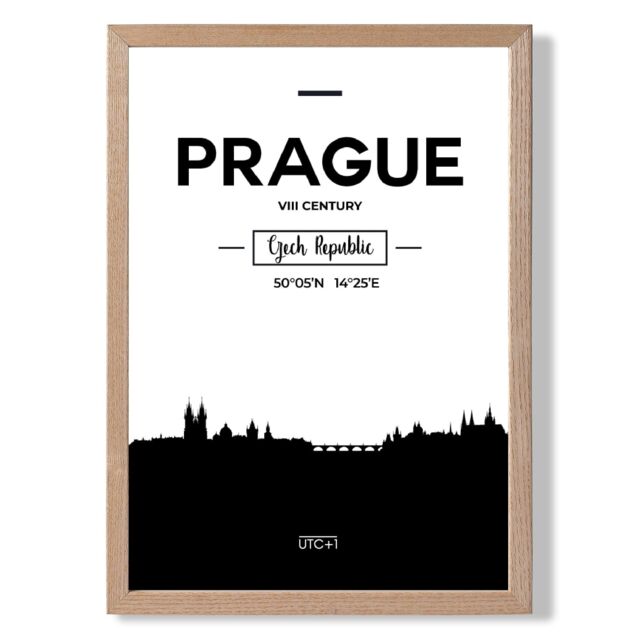 ARTZE Prague Black & White City Skyline Framed Print SIZE: A3 with Oak Frame - Size: A4 - image 1