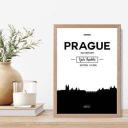 ARTZE Prague Black & White City Skyline Framed Print SIZE: A3 with Oak Frame - Size: A4 - thumbnail 2