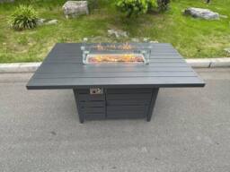 Fimous Aluminum Top 6 Seat Garden Furniture Dining Set Gas Fire Pit Table & Chairs Burner Heater Patio Outdoor Dark Grey - thumbnail 6