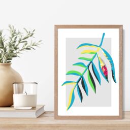 ARTZE Tropical Leaf Blue & Green Abstract Minimalist Framed Print SIZE: A3 with Oak Frame in Mid Blue - Size: A4 - thumbnail 2