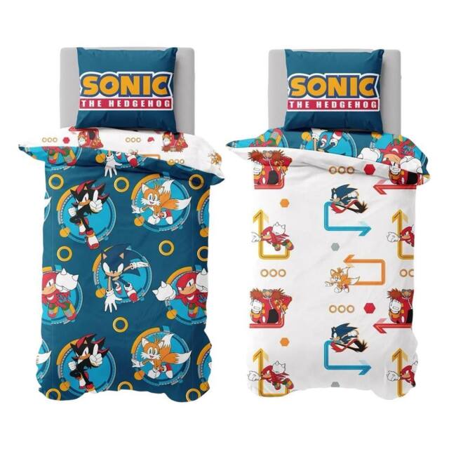 Sonic the Hedgehog Rings Reversible Duvet Set in Blue - Size: Single - image 1