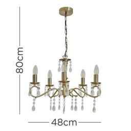 ValueLights Argyll 5 Way Brass Ceiling Light Chandelier in Metallic Gold - thumbnail 4
