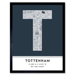 "Wee Blue Coo Wall Art Print Tottenham England United Kingdom City Map Modern Typography Stylish Letter Framed Word in Navy - Size: W12"" x H16""" - thumbnail 1