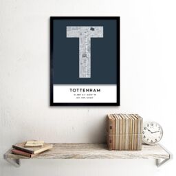 "Wee Blue Coo Wall Art Print Tottenham England United Kingdom City Map Modern Typography Stylish Letter Framed Word in Navy - Size: W12"" x H16""" - thumbnail 2