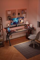 Living and Home 160*60*80cm Office Gaming Desk with LED Lights & Monitor Stand in Black - thumbnail 2