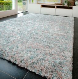 Kukoon Super Soft Mottled Teal Blue & Blush Pink Shaggy Living Room Area Rug in Light Blue - Size: 200 cm x 290 cm - thumbnail 2
