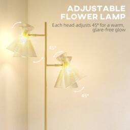 Wyld Haus Luno Gold Tone Dual Head Floor Lamp Ribbed Amber Glass Shades - thumbnail 5