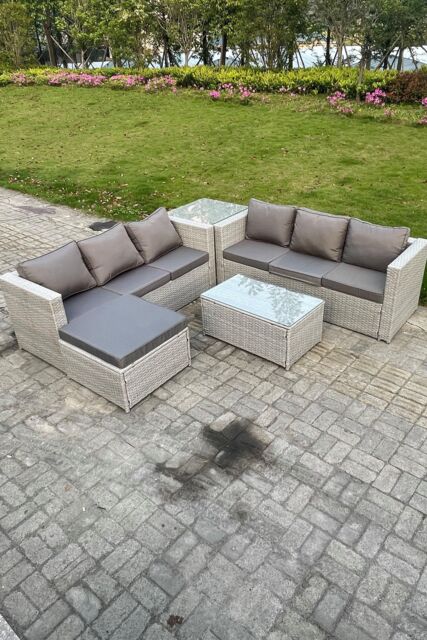 Fimous Light Grey Outdoor Rattan Garden Furniture Set Lounge Sofa Set 2 Coffee Table - image 1