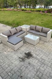 Fimous Light Grey Outdoor Rattan Garden Furniture Set Lounge Sofa Set 2 Coffee Table - thumbnail 1