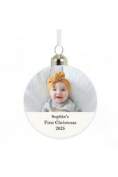 Personalised Memento Company Personalised Message Photo Upload Glass Bauble in Clear