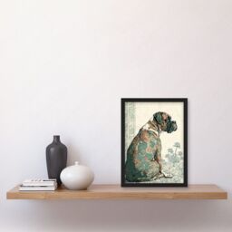 Artery8 Boxer Dog with Floral Pattern Fur Coat Modern Watercolour & Ink Illustration Artwork Framed Wall Art Print A4 in Black - thumbnail 2