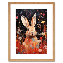 "Artery8 Wall Art Print Spring Bliss Oil Painting Cute Bunny Rabbit in a Daisy Flower Meadow Kids Bedroom Artwork Framed 9X7 Inch - Size: W7"" x H9""" - thumbnail 1