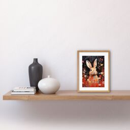 "Artery8 Wall Art Print Spring Bliss Oil Painting Cute Bunny Rabbit in a Daisy Flower Meadow Kids Bedroom Artwork Framed 9X7 Inch - Size: W7"" x H9""" - thumbnail 2