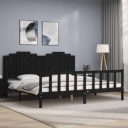 Berkfield Home Beautiful Bed Frame with Headboard Black 200x200 cm Solid Wood - thumbnail 2