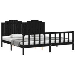 Berkfield Home Beautiful Bed Frame with Headboard Black 200x200 cm Solid Wood - thumbnail 4