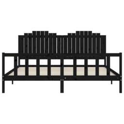 Berkfield Home Beautiful Bed Frame with Headboard Black 200x200 cm Solid Wood - thumbnail 6