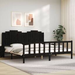 Berkfield Home Beautiful Bed Frame with Headboard Black 200x200 cm Solid Wood - thumbnail 1