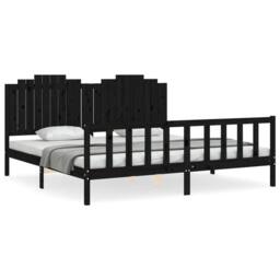 Berkfield Home Beautiful Bed Frame with Headboard Black 200x200 cm Solid Wood - thumbnail 3