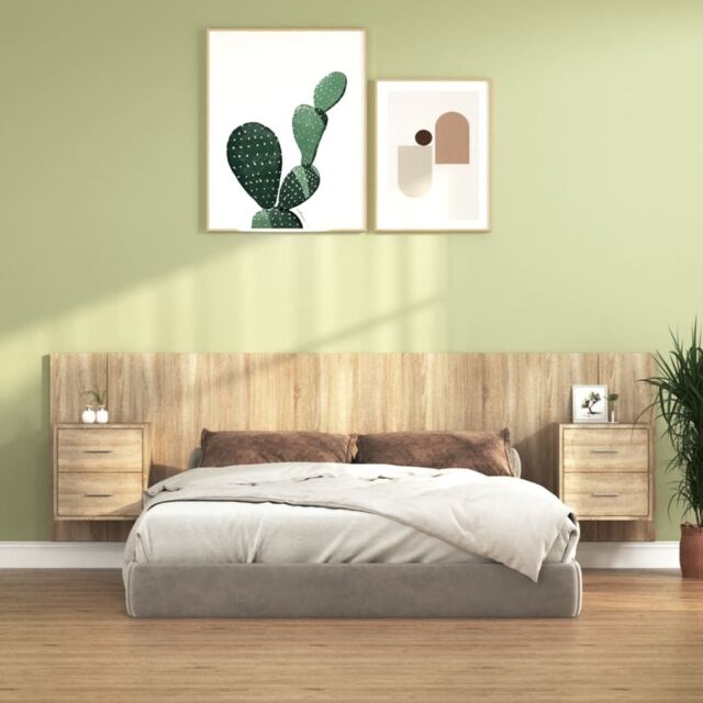 Berkfield Home Bed Headboard with Cabinets Sonoma Oak Engineered Wood in Brown - image 1