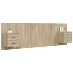 Berkfield Home Bed Headboard with Cabinets Sonoma Oak Engineered Wood in Brown - thumbnail 3