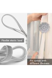 Living and Home 2-Pack Silver Crystal Flower Magnetic Curtain Tie backs with Elastic Spring - thumbnail 5