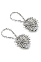 Living and Home 2-Pack Silver Crystal Flower Magnetic Curtain Tie backs with Elastic Spring - thumbnail 6