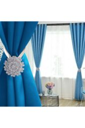 Living and Home 2-Pack Silver Crystal Flower Magnetic Curtain Tie backs with Elastic Spring - thumbnail 3