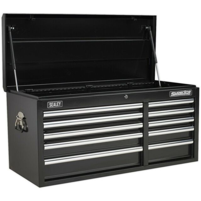 Loops 1025 x 435 x 495mm BLACK 10 Drawer Topchest Tool Chest Lockable Storage Cabinet - image 1