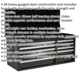 Loops 1025 x 435 x 495mm BLACK 10 Drawer Topchest Tool Chest Lockable Storage Cabinet - thumbnail 2