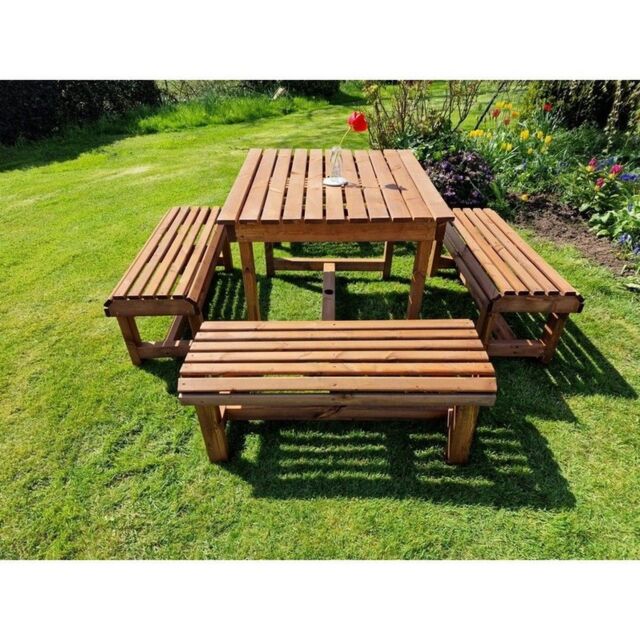 Churnet Valley Garden Furniture Ltd Contemporary 8 Seater Table & Bench Set - Timber - Fully Assembled in Brown - image 1