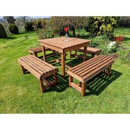 Churnet Valley Garden Furniture Ltd Contemporary 8 Seater Table & Bench Set - Timber - Fully Assembled in Brown - thumbnail 2
