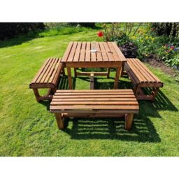 Churnet Valley Garden Furniture Ltd Contemporary 8 Seater Table & Bench Set - Timber - Fully Assembled in Brown - thumbnail 1