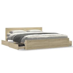 Berkfield Home Bed Frame with Headboard without Mattress Sonoma Oak 180x200 cm Super King in Brown - thumbnail 4