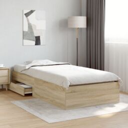 Berkfield Home Bed Frame Sonoma Oak 90x190 cm Engineered Wood in Brown - thumbnail 1