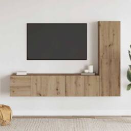 Berkfield Home Wall Mounted TV cabinets 3 pcs Artisan Oak Engineered Wood in Brown - thumbnail 2