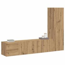 Berkfield Home Wall Mounted TV cabinets 3 pcs Artisan Oak Engineered Wood in Brown - thumbnail 1