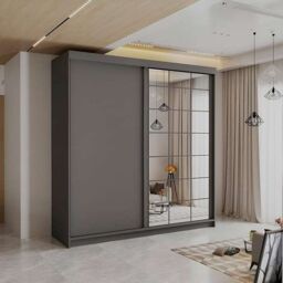 Sliding Wardrobes 4U Modern Sliding Wardrobe with LED Light W 200 x H 217 x D 62 in Grey