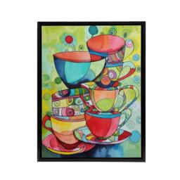 "Artery8 Abstract Tea Cups Folk Art Kitchen Framed Canvas Wall Art Print - Size: W12"" x H16""" - thumbnail 1