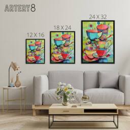 "Artery8 Abstract Tea Cups Folk Art Kitchen Framed Canvas Wall Art Print - Size: W12"" x H16""" - thumbnail 4