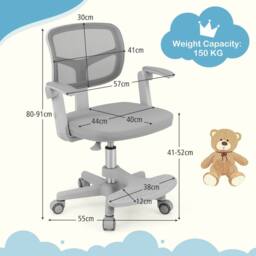 Costway Swivel Kids Mesh Desk Chair Children Study Chair w/Adjustable Height in Grey - thumbnail 2