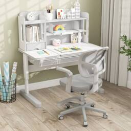 Costway Swivel Kids Mesh Desk Chair Children Study Chair w/Adjustable Height in Grey - thumbnail 5
