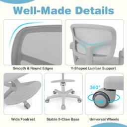Costway Swivel Kids Mesh Desk Chair Children Study Chair w/Adjustable Height in Grey - thumbnail 7