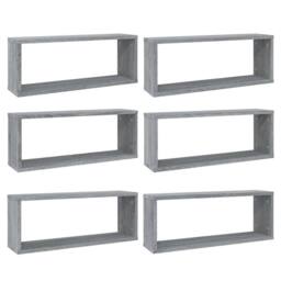 Berkfield Home Wall Cube Shelves 6 pcs Grey Sonoma 60x15x23 cm Engineered Wood - Size: 60 x 15 x 23 cm - thumbnail 1