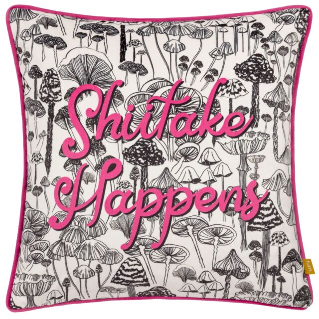 Furn Shiitake Happens Abstract Velvet Piped Cushion in Fuchsia - Size: 45 cm x 45 cm - image 1