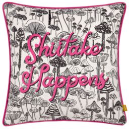 Furn Shiitake Happens Abstract Velvet Piped Cushion in Fuchsia - Size: 45 cm x 45 cm